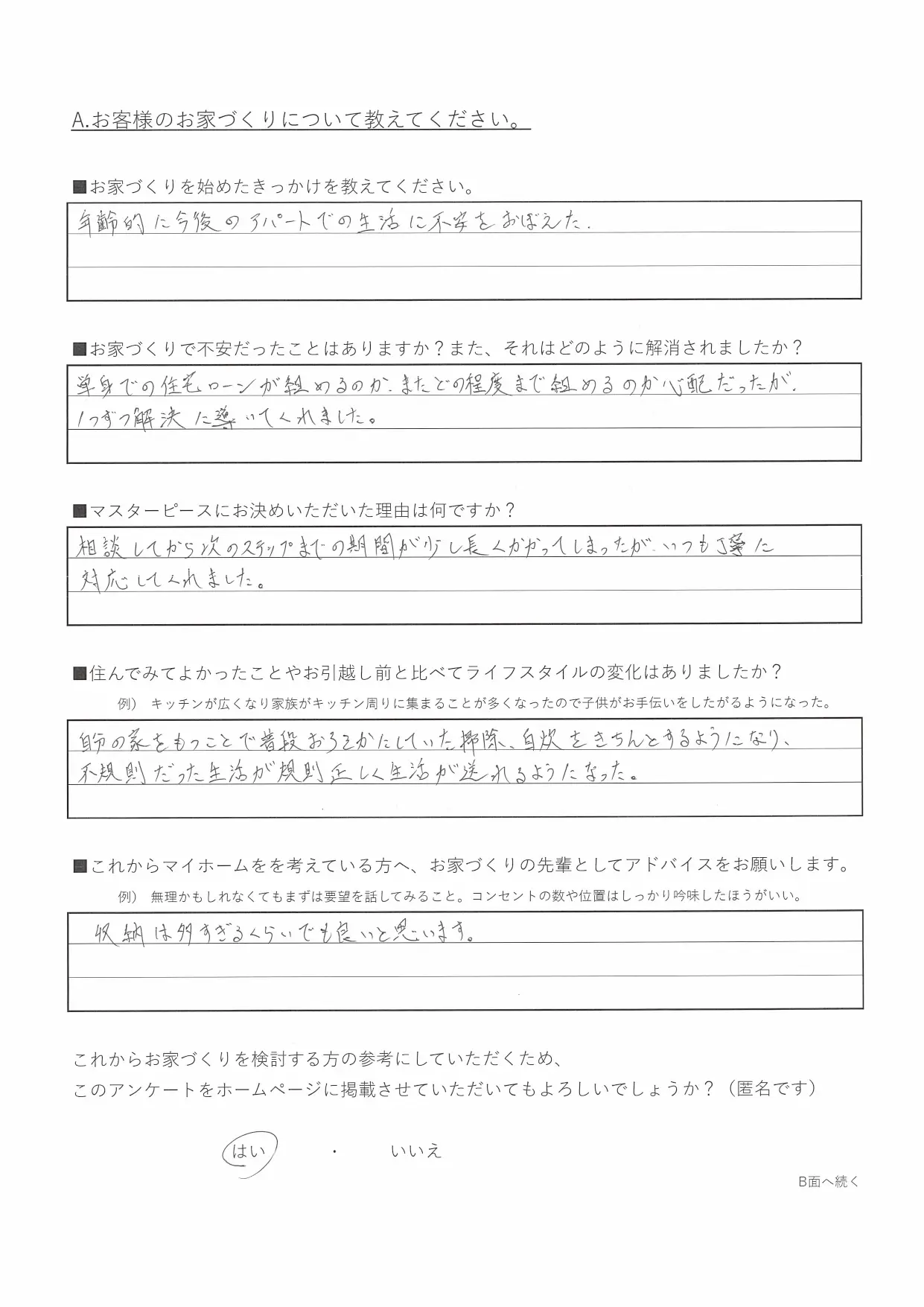 自分の家をもつことで、規則正しい生活が送れるようになりました